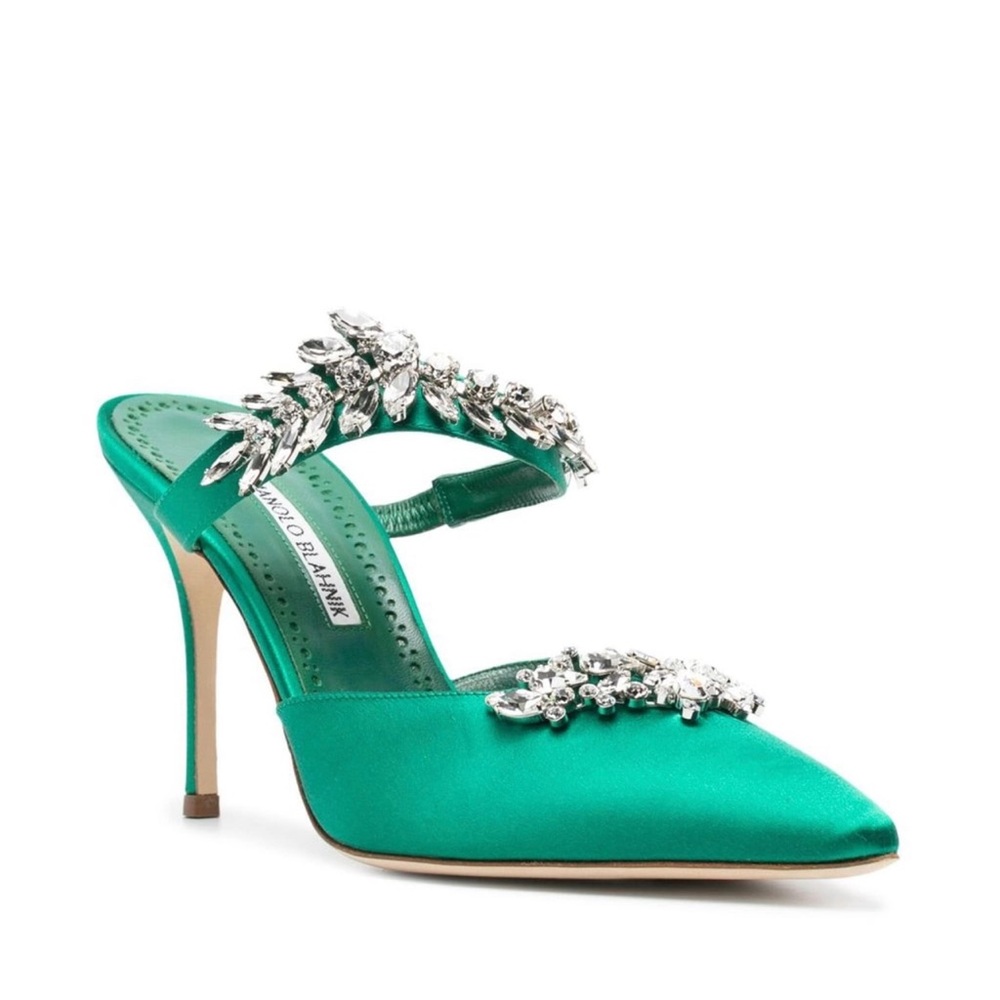 NWT Manolo Blahnik Lurum 90mm Embellished Mules Sz 38